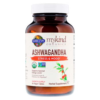 Ашваганда, Ashwagandha, Garden of Life, MyKind Organics, стрес і настрій, 60 таблеток - купити, ціни на Біотус - фото 1