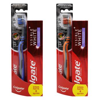 Colgate Visible White Toothpaste and Charcoal Zig Zag Toothbrush Set - buy, prices for ULTRAMARKET - photo 1