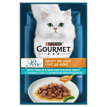 Корм вологий Gourmet Perle Соус Де-Люкс з тунцем для дорослих котів 85г - купити, ціни на MasterZoo - фото 1
