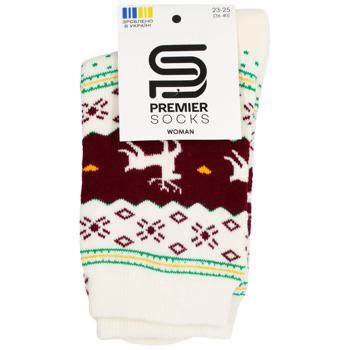 Premier Socks Scandinavian Deer Print Women's Classic Terry Socks s.23-25 Milky White