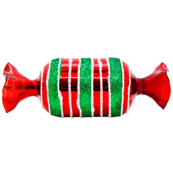 Прикраса ялинкова Bona Di Цукерка 5х13см червоний із зеленим гліттером