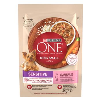 Корм вологий Purina One Sensitive з лососем та рисом для собак малих порід з чутливим травленням 85г