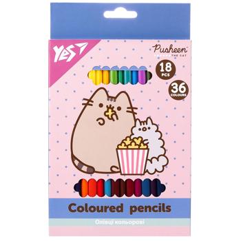 Олівці Yes Pusheen кольорові двосторонні 36 кольорів 18шт