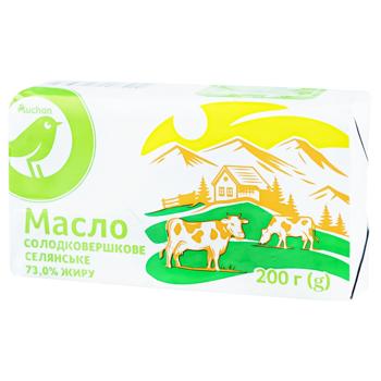 Масло Auchan Селянське солодковершкове 73% 200г