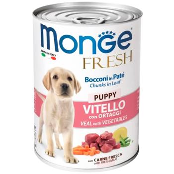 Корм вологий Monge Fresh з телятиною та овочами для цуценят всіх порід 400г - купити, ціни на MasterZoo - фото 1