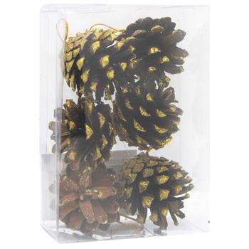 Набір шишок натуральних 6 шт з золотими кінчиками арт. H2545-44 9245 И242 - купить, цены на КОСМОС - фото 3