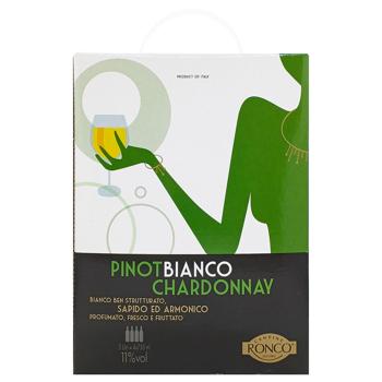 Вино Cantine Ronco Pinot Bianco Chardonnay біле сухе 11% 3л - купити, ціни на Чудо Маркет - фото 2