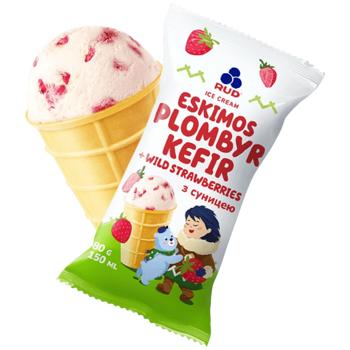 Rud Eskimos Ice Cream Plombir-Kefir with Иtrawberries 80g - buy, prices for COSMOS - photo 1
