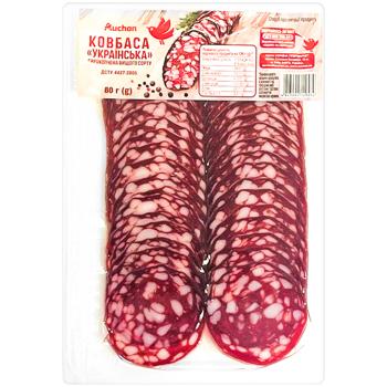 Auchan Ukrainian Raw-smoked Sausage of Highest Grade 80g - buy, prices for Chudo Market - photo 1