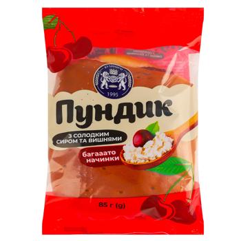 Kulynychi Pundyk Sweet Cottage Cheese and Cherry Bun 85g