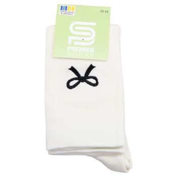 Гольфи Premier Socks підліткові з вишитим бантиком р.22-24 молочний