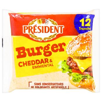 Сир плавлений President Чеддер-Ементаль скибочки 40% 200г - купити, ціни на За Раз - фото 1