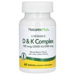 Natures Plus D & K Complex Mixed Berry Flavored Vitamins D3 and K2 60 chewables