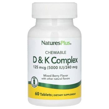 Вітаміни Д3 і K2 Natures Plus D & K Complex зі смаком ягід 60 жувальних таблеток