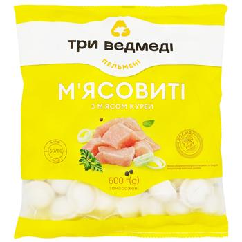 Пельмені Три ведмеді М'ясовиті з м'ясом курей 600г - купити, ціни на MasterZoo - фото 1