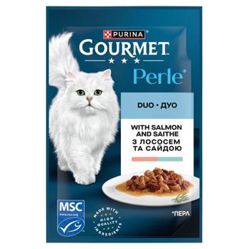 Корм вологий Gourmet Perle Duo з лососем та сайдою для дорослих котів 85г - купити, ціни на Чудо Маркет - фото 1