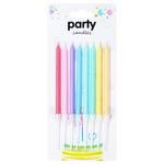 Набор свечей Party Candles для торта длинные 8шт разноцветные