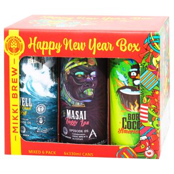 Набір пива Mikki Brew Happy New Year Box нефільтроване 0,33л х 6шт - купити, ціни на WINETIME - фото 1