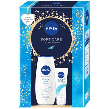 Набор подарочный Nivea Soft Care Гель-уход для душа 250мл + Крем для лица, рук и тела Увлажняющий 75мл - купить, цены на Auchan - фото 1