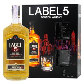 Label 5 Classic Black Whisky 40% 0.7l + 2 Glasses - buy, prices for WINETIME - photo 1