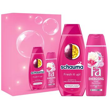 Набор косметический Шампунь Schauma Fresh It Up! 400мл + Гель для душа Fa Pink Passion 250мл - купить, цены на NOVUS - фото 1