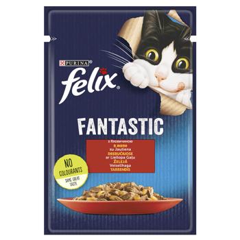 Корм вологий Felix Fantastic з яловичиною для котів 85г - купити, ціни на КОСМОС - фото 1