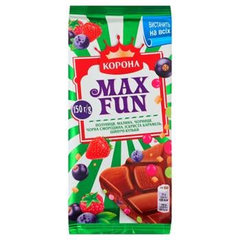 Шоколад молочный Корона Max Fun с клубникой малиной черникой черной смородиной взрывной карамелью и шипучими шариками 150г - купить, цены на Восторг - фото 2