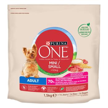 Корм сухой Purina ONE MINI Adult с говядиной и рисом для собак мелких пород 1,5кг