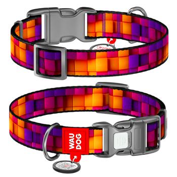 Waudog Nylon Dog Collar with QR Passport 23-35cm/15mm with 3D Cube Design