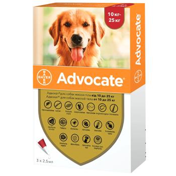 Bayer/Elanco Advocate Drops on the Withers for Dogs from 10 to 25kg Against External and Internal Parasites 3 pipettes - buy, prices for MasterZoo - photo 1