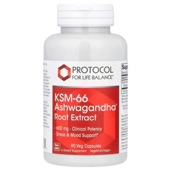 Protocol for Life Balance, KSM-66 Ashwagandha® Root Extract, 600 mg, 90 Veg Capsules - купити, ціни на Біотус - фото 1