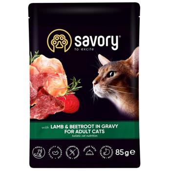 Savory Adult упаковка вологого корму для котів 22 шт х 85 г - ягня та буряк - купить, цены на MasterZoo - фото 2