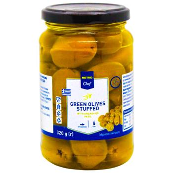 Metro Chef Green Olives Stuffed with Anchovies in Oil 320g