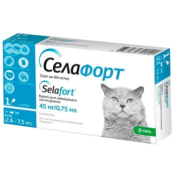 Краплі на холку для котів KRKA Селафорт Спот-Он від 2,6 до 7,5 кг, 1 шт - купить, цены на MasterZoo - фото 1