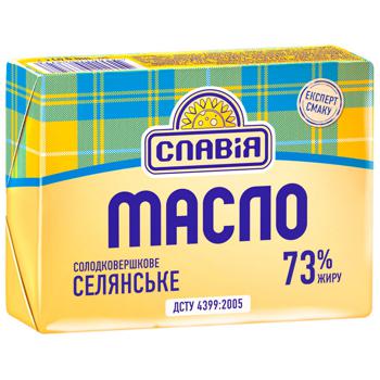 Масло Славия Селянське сладкосливочное 73% 180г - купить, цены на Auchan - фото 1