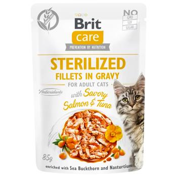 Корм вологий Brit Care з лососем та тунцем для стерилізованих котів 85г - купити, ціни на MasterZoo - фото 1