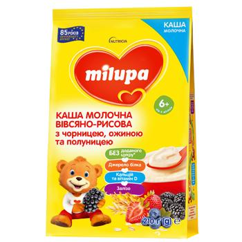 Каша Milupa молочная овсяно-рисовая с черникой ежевикой и клубникой 210г - купить, цены на Cупермаркет "Харьков" - фото 1