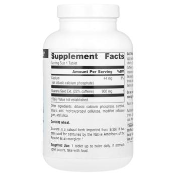 Гуарана Source Naturals Guarana Energizer 900мг 200 таблеток - купить, цены на Biotus - фото 2
