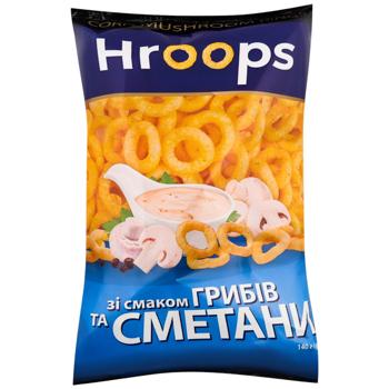 Снеки кукурузные Hroops со вкусом грибов и сметаны140г - купить, цены на Auchan - фото 1