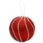 Украшение Шар ёлочный красный с бисерной лентой вертикальный 10см