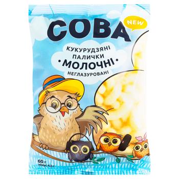 Палочки кукурузные Сова молочные неглазированные 60г
