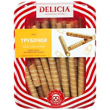 Вафли Delicia Трубочки вкус топленого молока 400г - купить, цены на Восторг - фото 1