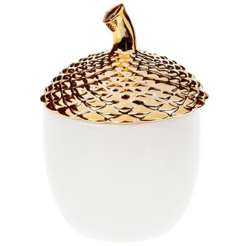 Bona Di Acorn Porcelain Jar 300ml White with Gold