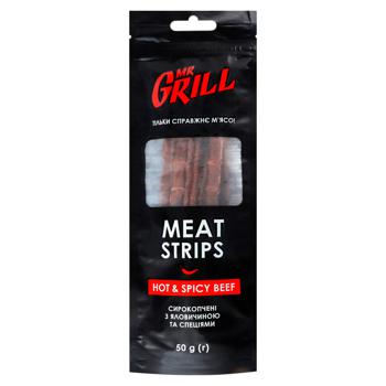 Ковбаски Mr.Grill Meat Strips  Hot&Spicy Beef сирокопчені 50г - купити, ціни на Cупермаркет "Харків" - фото 1