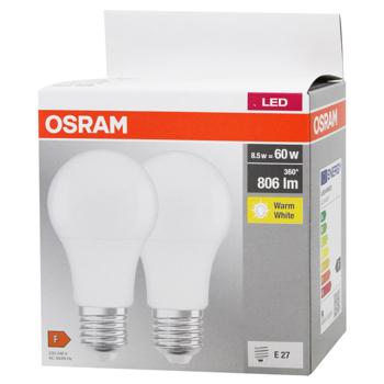Лампочка Osram LED 8,5W E27 2700К 2шт - купить, цены на Auchan - фото 1
