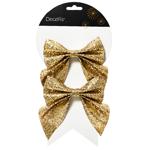 Decoris Gold Bow on Clip Decoration 12cm 2pcs