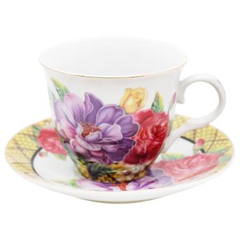 Oselya Large Flowers Cup with Saucer 220ml - buy, prices for MegaMarket - photo 1