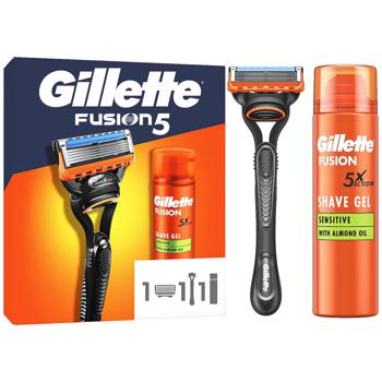 Набор подарочный Gillette Fusion 5 станок и гель для бритья 200мл для мужчин - купить, цены на Auchan - фото 1