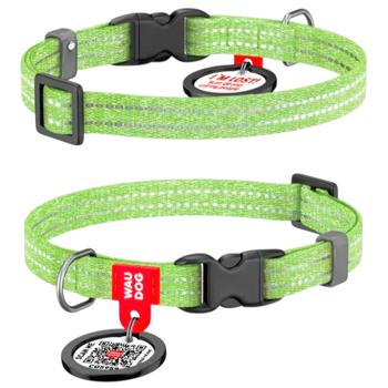 Waudog Re-Cotton Reflective Collar with QR Passport for Cats and Dogs 20-30cm/10mm Light Green