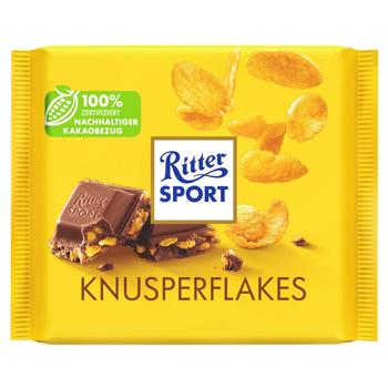 Шоколад молочный Ritter Sport с кукурузными хлопьями 100г